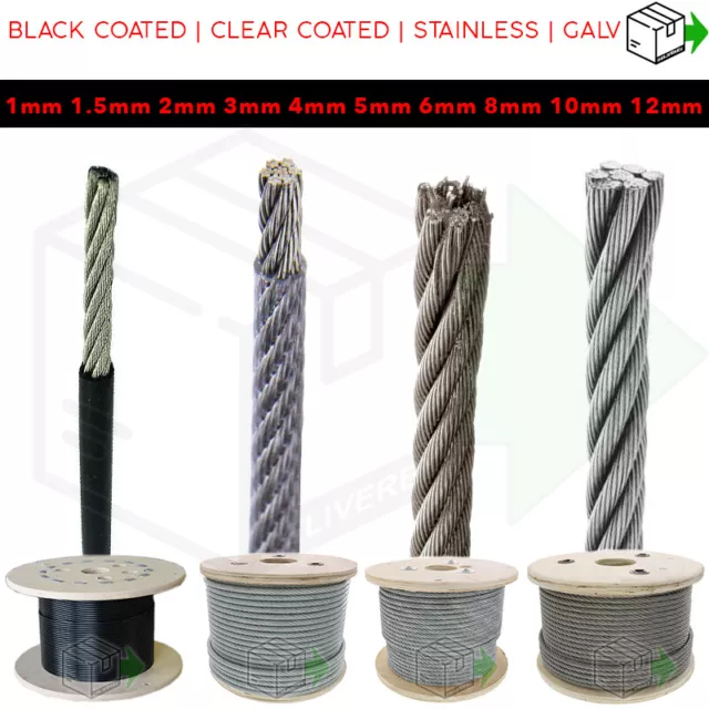 STAINLESS CLEAR BLACK Coated Galvanised Steel Wire Rope Lifting Metal