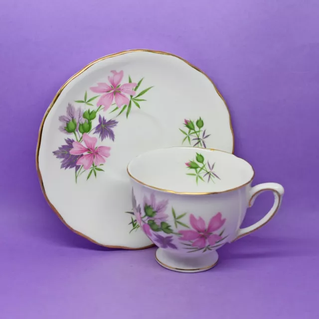 Royal Vale, Pink & Purple Flowers, Tea Cup & Saucer, Vintage, England