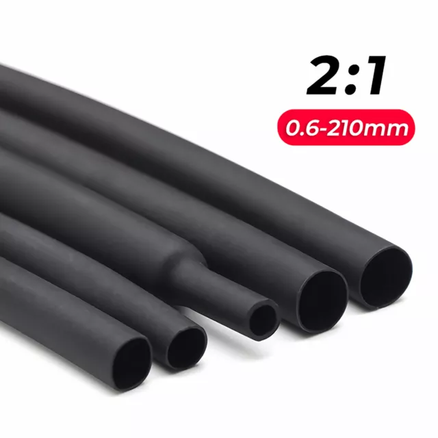 BLACK HEAT SHRINK TUBING - 0.6mm - 210mm CABLE HEATSHRINK SLEEVING CAR 2:1 RATIO