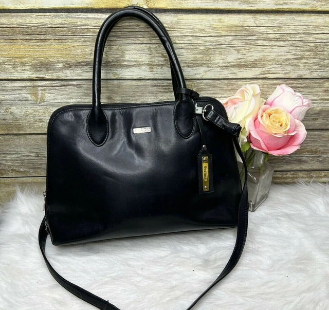 Perlina Black Genuine Leather Purse Shoulder CrossBody Business Travel Work Bag