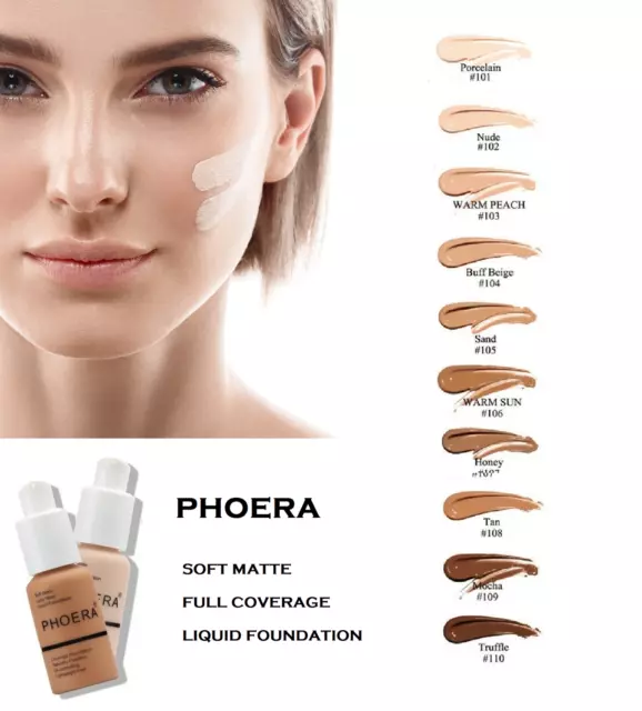 PHOERA® Foundation Concealer Vollabdeckung Make-up matt aufhellen langlebig UK