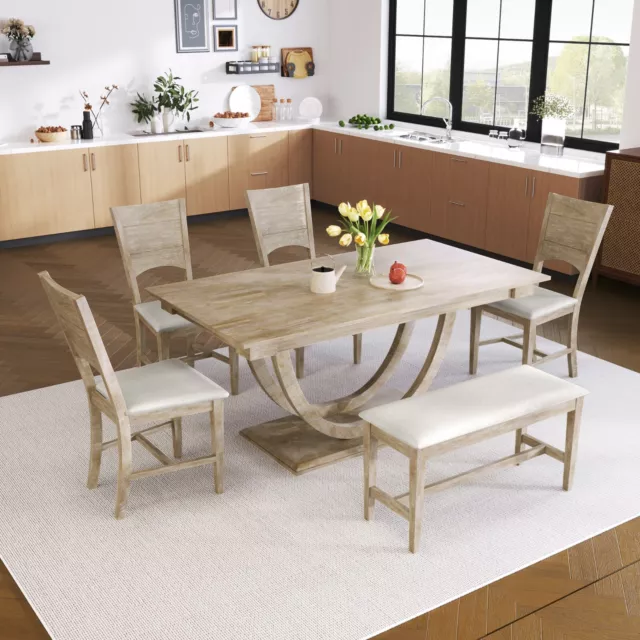 6-Piece Wood Half Round Dining Table Set Kitchen Table Set with 4 Dining Chairs