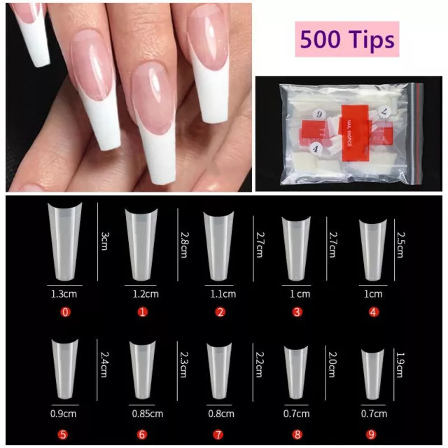 500 False Nail Coffin Long Straight Ballerina Half Cover C Curve French Tips UK