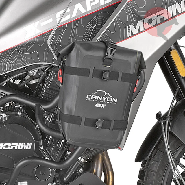 Borse Per Paramotore Givi/Kappa Compatibili Con Moto Morini X-Cape 650 2021-2023, 2 Pezzi, Impermeabili, Nere Con Dettagli Bianchi E Rossi