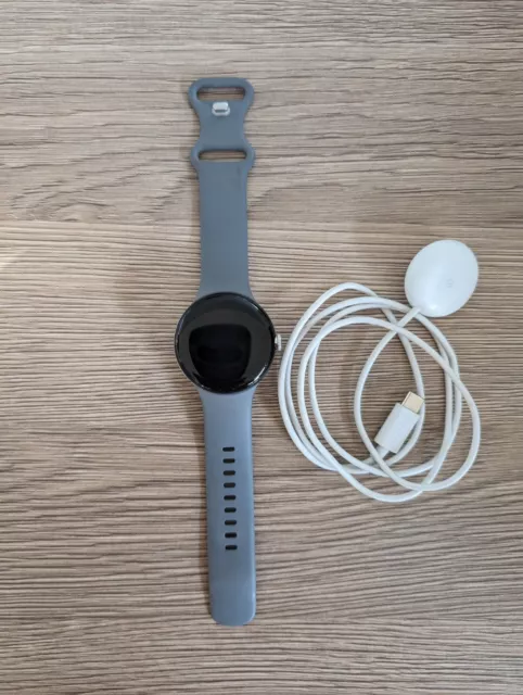 Google Pixel Watch 41mm Polished Silver Stainless Steel Case with Charcoal...