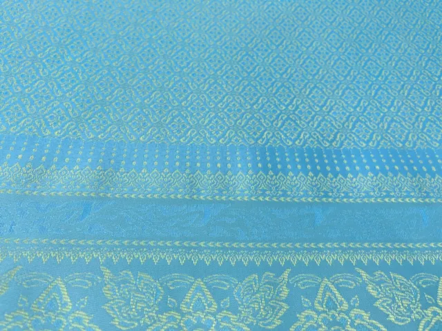 Blue & Gold Thai Silk Traditional Fabric Wedding Dress Damask Pattern 40' Drape