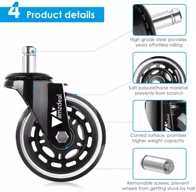 ✅ Set 5 Pz Ruote Rotelle Nere Universali Girevoli 360° Antigraffio per Sedie 2