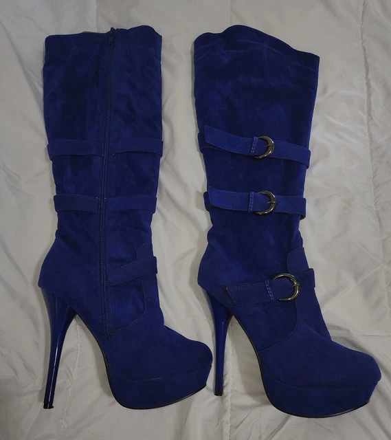 Women's Stillettos Ami Clubwear Royal Blue Knee High Boots Size 10