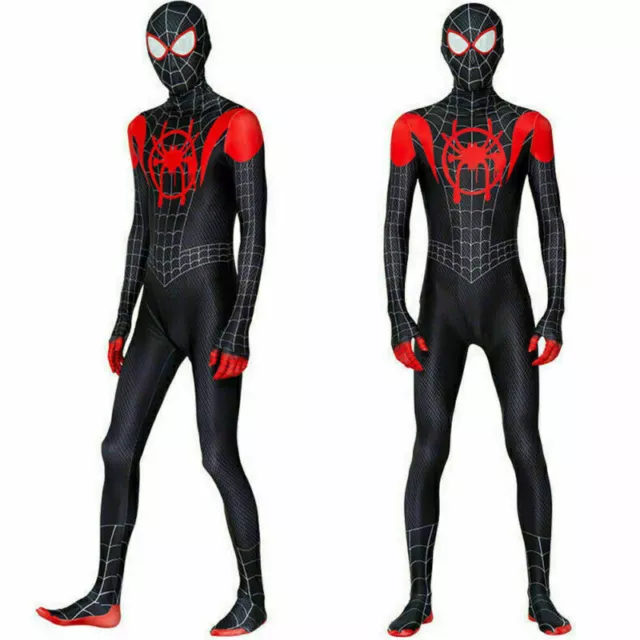 Adult Men Spiderman Into the Spider-Verse Miles Morales Costume Cosplay Jumpsuit
