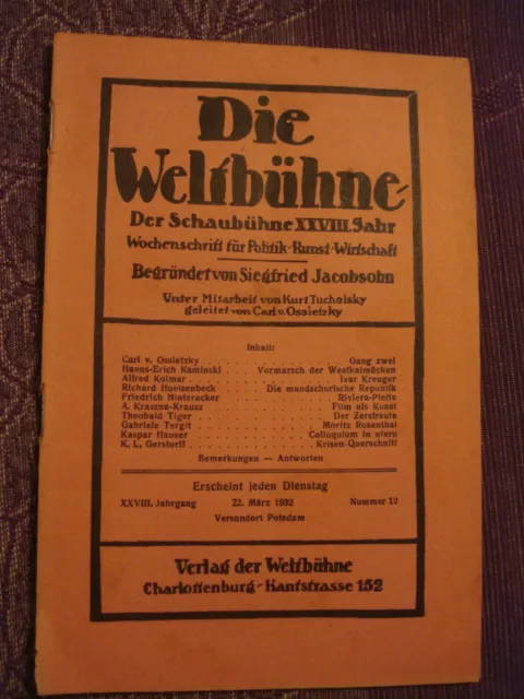 Tucholsky Kaspar Hauser  - Colloquium in utero - Die Weltbühne Original EA 1932
