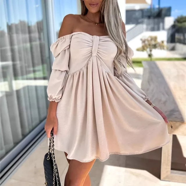 Girls Summer Boho Sundress Beach Holiday Womens Ruffles Off Shoulder Mini Dress