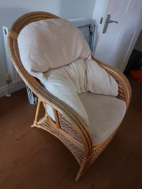 Vintage Retro Bent Bamboo Cane Chair and side table, with cushion, super comfy!