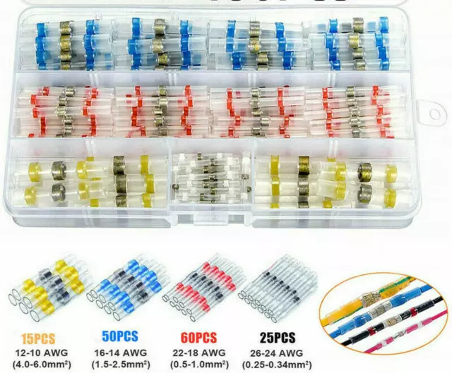 150x Lötverbinder Schrumpfverbinder Stoßverbinder Quetschverbinder Kabelver Set