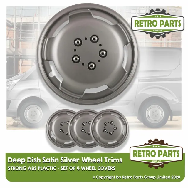 16 inch Satin Silver Deep Dish Van Wheel Trims for Fiat Vans Hub Caps Covers