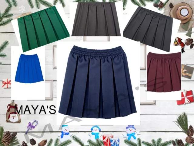 Girls Box Pleated Elasticated Waist School Skirt Kids School Uniform All Ages