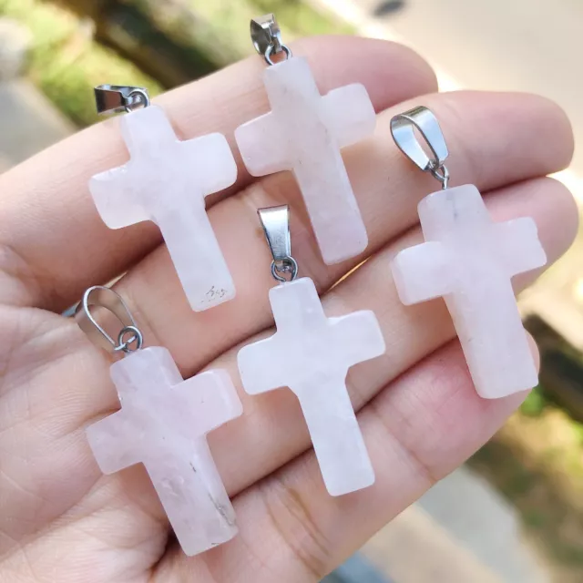Rose Quartz Gem Tree Of Life Necklace Chakra Cross Reiki Healing Amulet