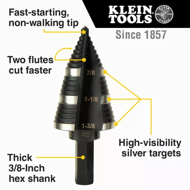 Klein KTSB15 Step Drill Bit #15 Double Fluted 7/8 to 1-3/8-Inch 2