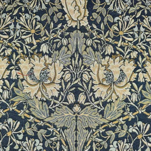 Tapestry Fabric William Morris Honeysuckle on Navy Blue Luxury Upholstery Fabric