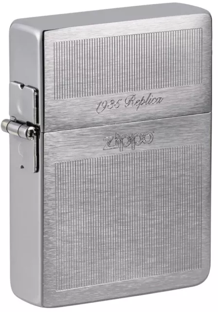 ZIPPO  1935  Replica DESIGN 81319 Lighter ENGRAVED BRUSHED CHROME 3 Barrel Hinge