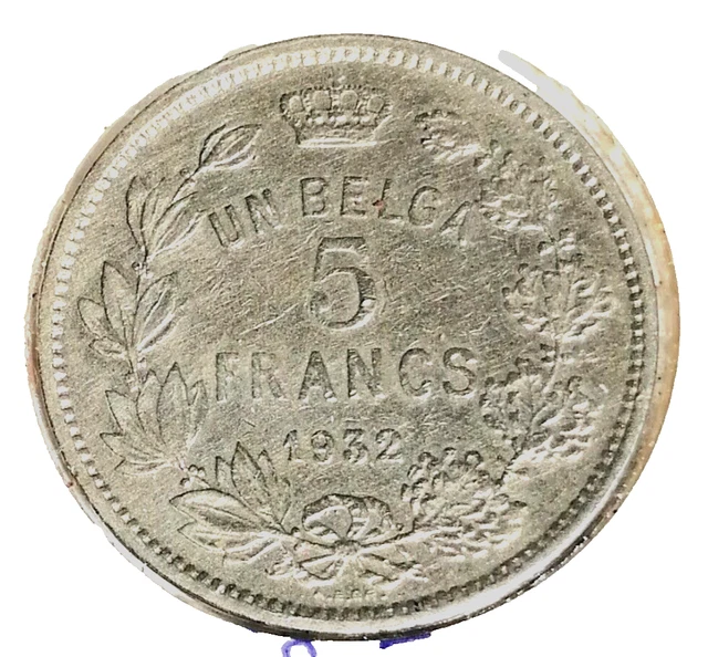 Albert Roi Silver 5 Francs 5F Coin ( Dated 1932 ) Mint Condition Mh819