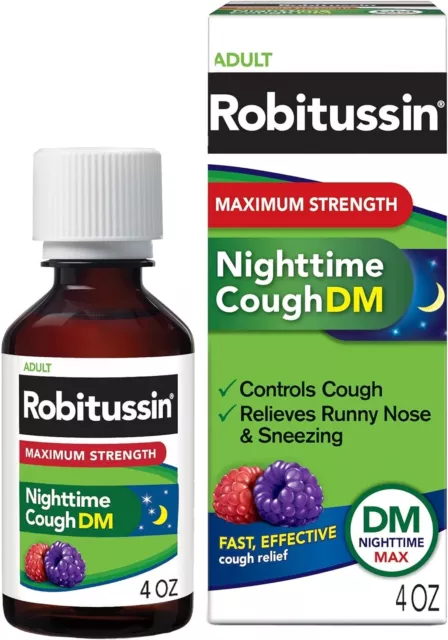 Robitussin Maximum Strength Nighttime Cough DM, Cough Medicine for Adults, Berry