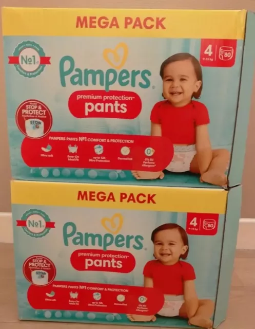 Lot 160 couches Pampers PREMIUM PROTECTION PANTS, taille 4 (9-15 kg), Neuves