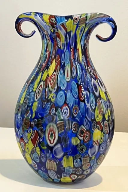 Murano Vase- Large Vintage Amphora  Millefiori Italy Italian Art  Glass-Label On