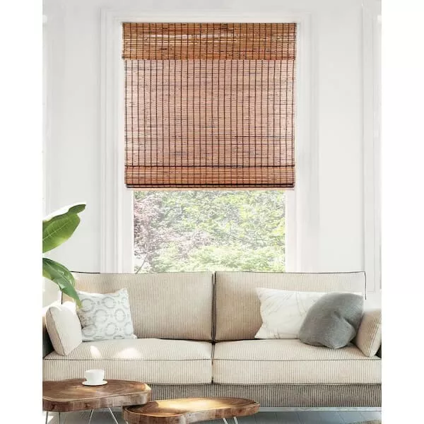 Chicology Cordless Light Filter Natural Woven Bamboo Roman Shade - Brown Beaver