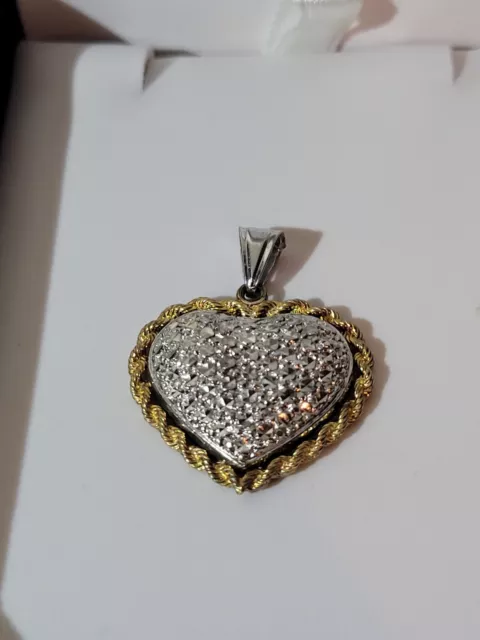 Boxed 10 K Gold Domed Heart Pendant Necklace Florentine 925 Sterling...