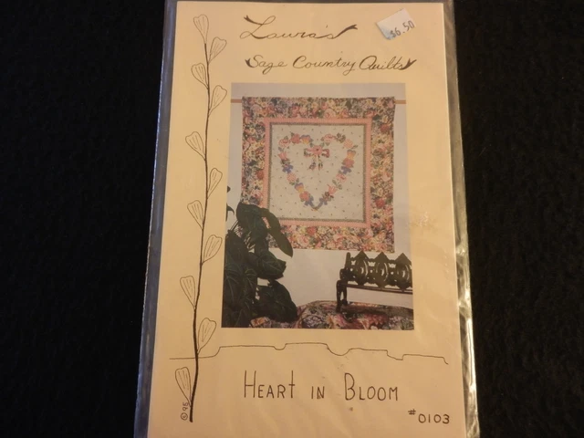 "PATRÓN DE EDREDÓN DE PARED CORAZÓN EN FLOR, por Laura's Sage Country Edredones 30"" x 31"" NUEVO