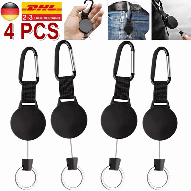 Schlüsselanhänger ausziehbar, 4-er Set, Schlüsselrolle Anhänger mit Stahlseil