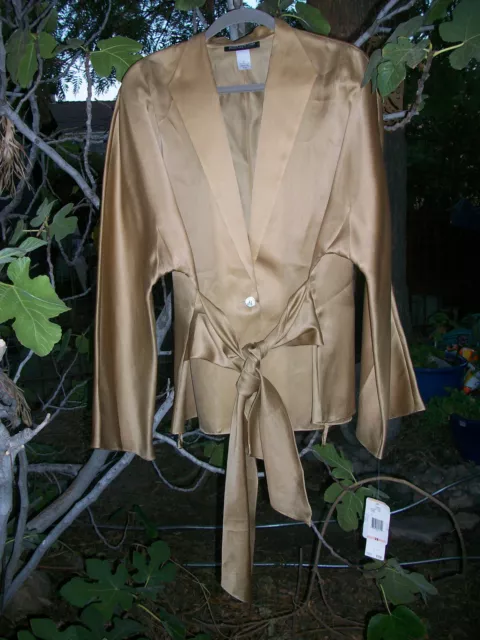 Jones New York blouse size 2x 100% silk Gold Beige bell sleeve self tie belt NWT