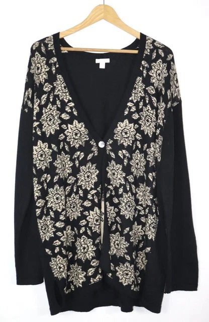 J. Jill Cardigan Pull Femme Motif Floral Un Bouton Coton/Nylon Sz L