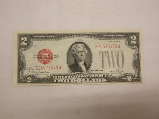 1928 G $2 Red Seal Two Dollar U.S. Note, Uncirculated