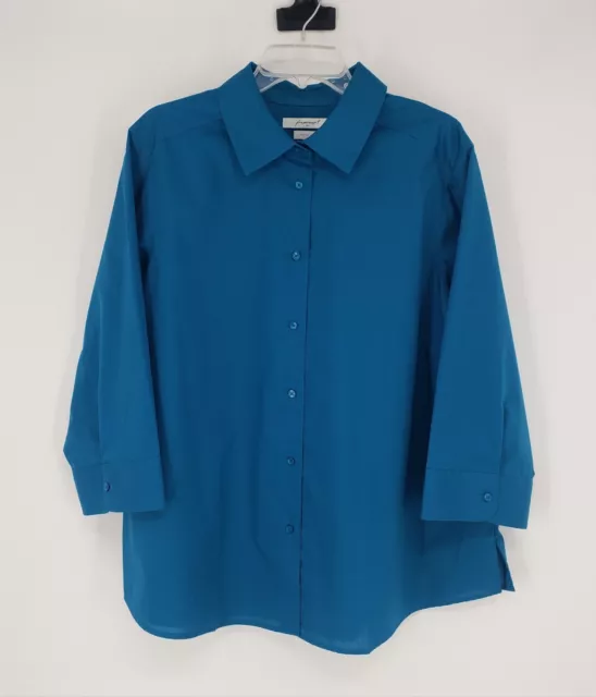 Foxcroft NYC Shirt Top Womens 20W Dark Teal Button Up Wrinkle Free Career