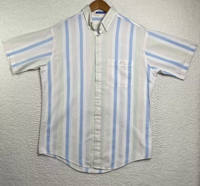 Vintage 90s Single Needle Tailoring Button Down Yellow Pink USA Made Shirt Sz L