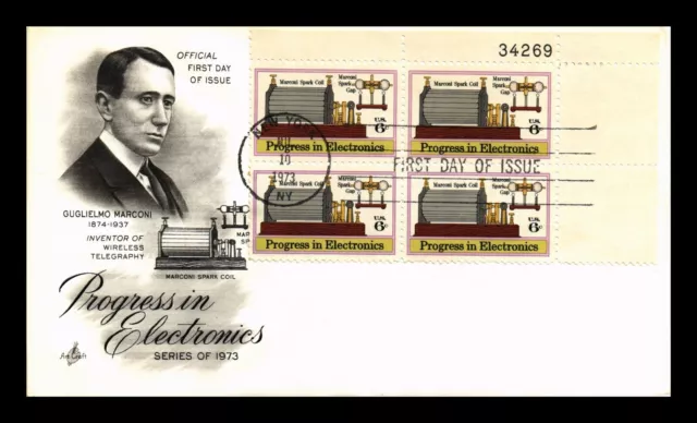 Dr Jim Stamps Us Cover Progress In Electronics 6C Fdc Plate Block Artcraft