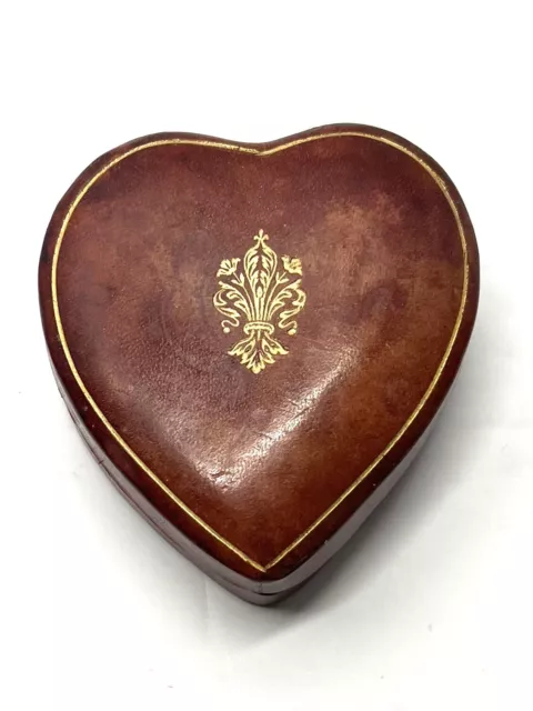 ANTIQUE HEART SHAPED GOLD GILT  TOOLED LEATHER JEWELRY BOX Marshall Field & Co