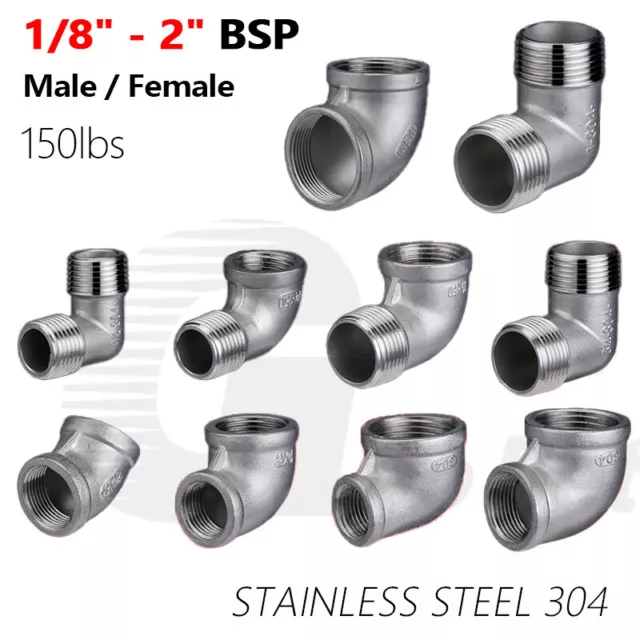 Stainless Steel Elbow 1/8"-2" BSP Female Male Thread Pipe Fittings Connector 304