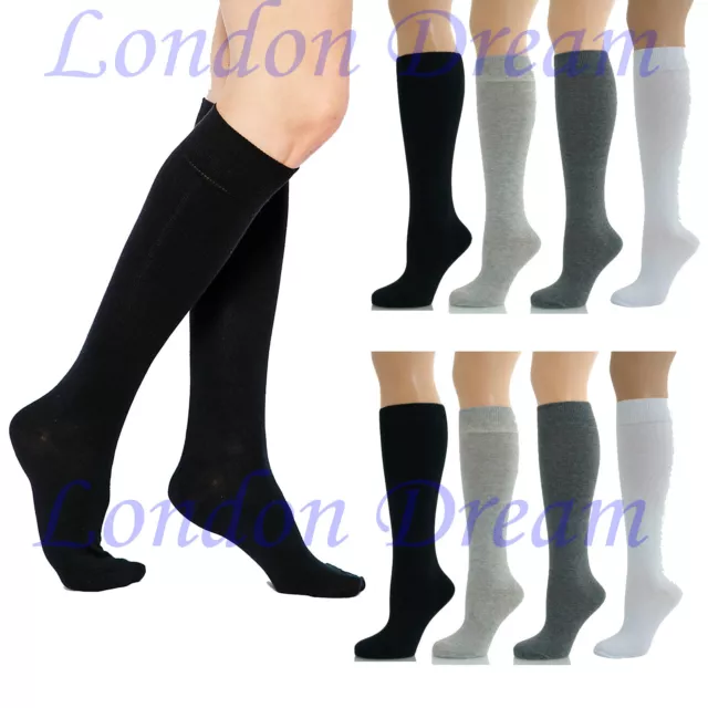 Women's Ladies Girls Knee High Length Cotton Socks School Uniform Socks UK 4-6