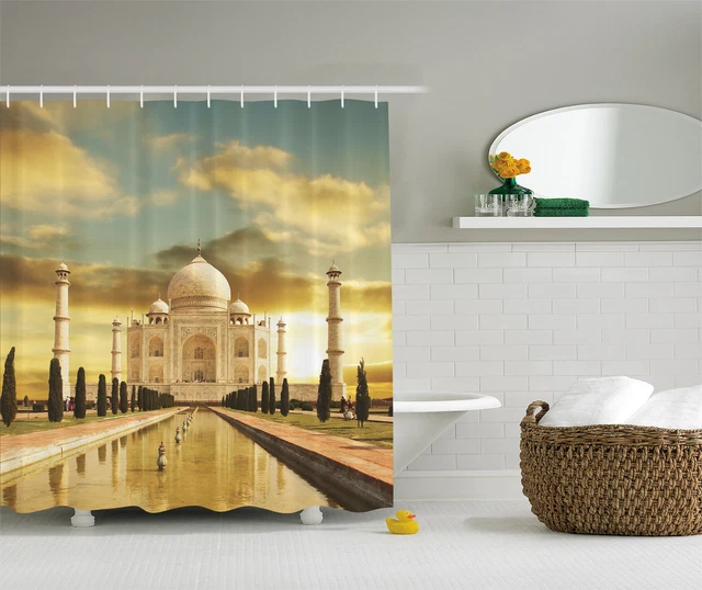 Taj Mahal India Sunrise Landscape World Wonders Temple Fabric Shower Curtain Set