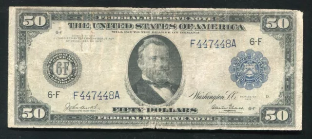 Fr. 1045 1914 $50 Frn Federal Reserve Note Atlanta, Ga *Burke/Glass 20 Known* Fr. 1045 1914 $50 Frn Federal Reserve Note Atlanta, Ga *Burke/Glass 20 Known*