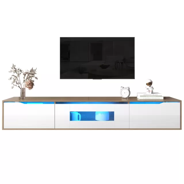 180cm TV Stand Cabinet Unit High Gloss White MDF Entertainment LED Lights Modern