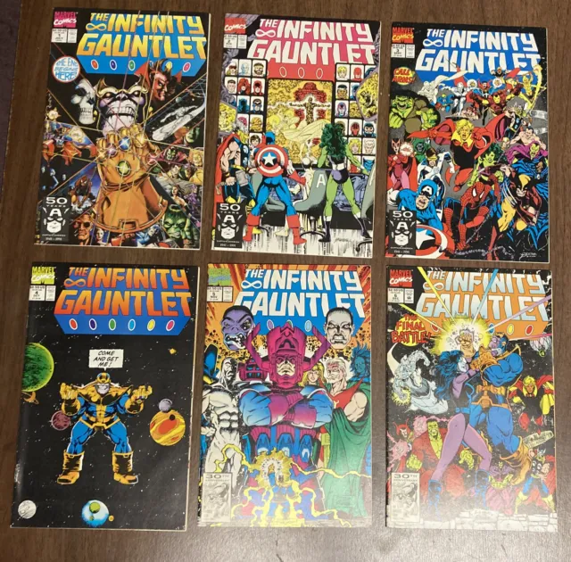 Infinity Gauntlet 1-6 Marvel Comic Set Complete Starlin Thanos Avengers 1991 Vf+