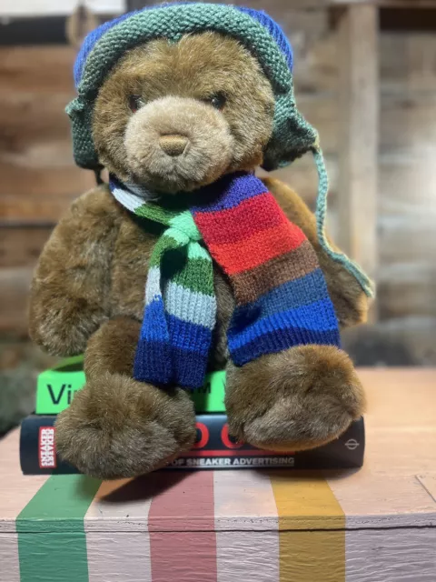Lord & Taylor GUND Plush Brown 18" Teddy Bear Knit Scarf Hat 2000 Christmas Xmas