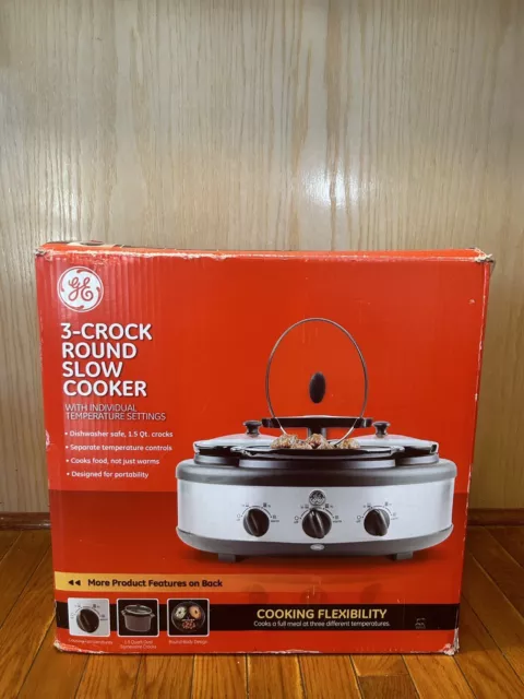 GE 3-Crock Pot Round Slow Cooker Stoneware Separate Temperature Controls  103734