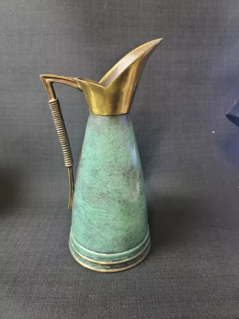 Vintage A.N. Oppenheim Israel  Handmade Verdigris Pitcher 11”Tx 5”