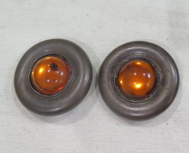 Vintage Ben-Amun Bronze Round Faux Amber Clip Earrings