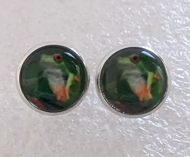 Tree Frog Cute Small Round Silver Alloy Post Stud Earrings Jewelry