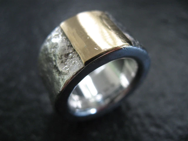 Ring Silber 925 Gold 750 Bandring Handarbeit sehr massiv und prächtig
